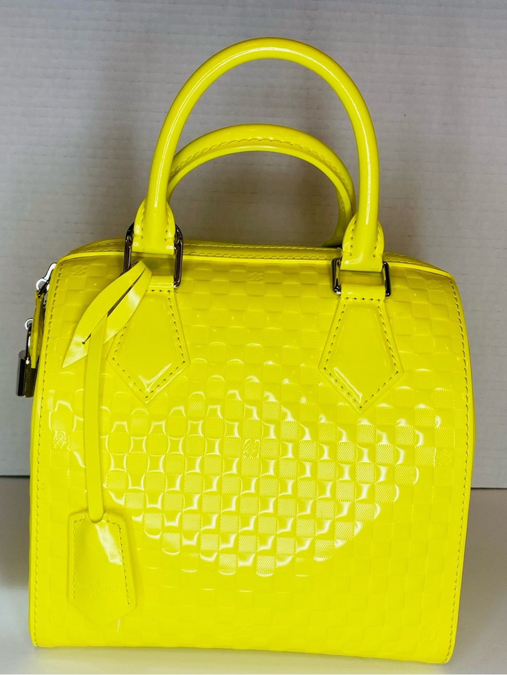 Louis Vuitton Speedy Cube Bright Yellow Patent Dome Satchel